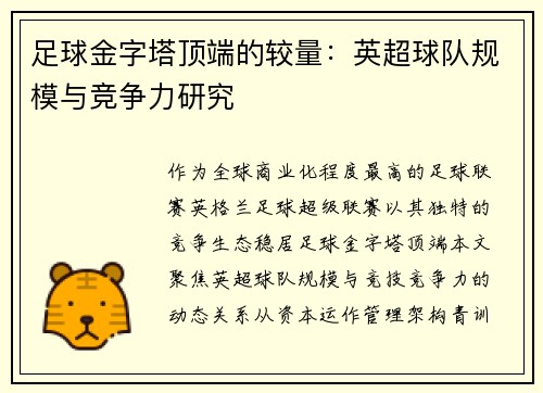 足球金字塔顶端的较量：英超球队规模与竞争力研究
